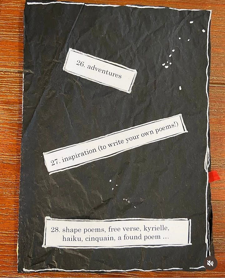 The pages of a zine made with tissue paper, strips of white paper with words typed on them and markers