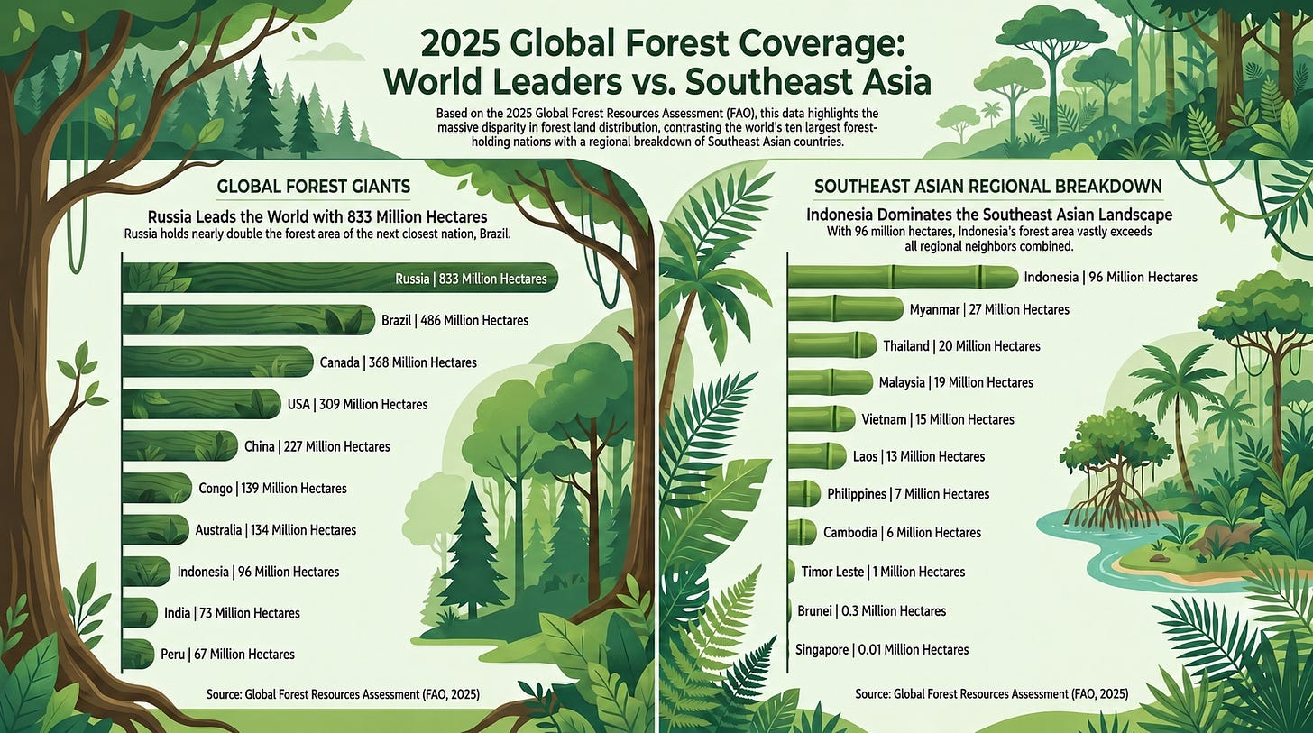 An infographic showing the top 10 countries with the largest forest area in the world
