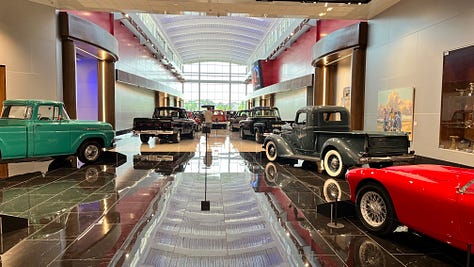 museum, exhibits, cars, interior, atrium