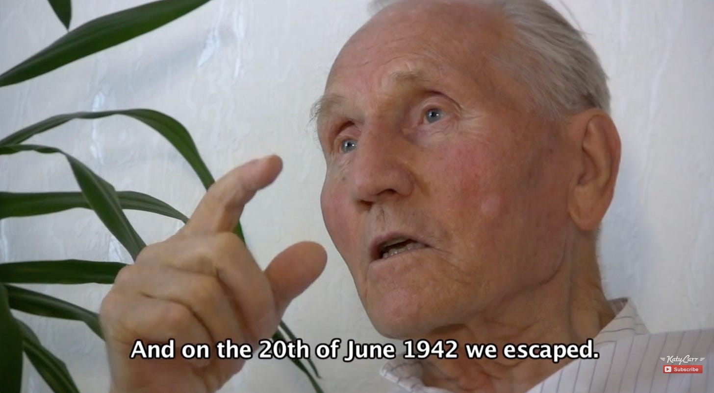 Kazik Piechowski in 2009, describing his escape from Auschwitz on 6-20-1942.