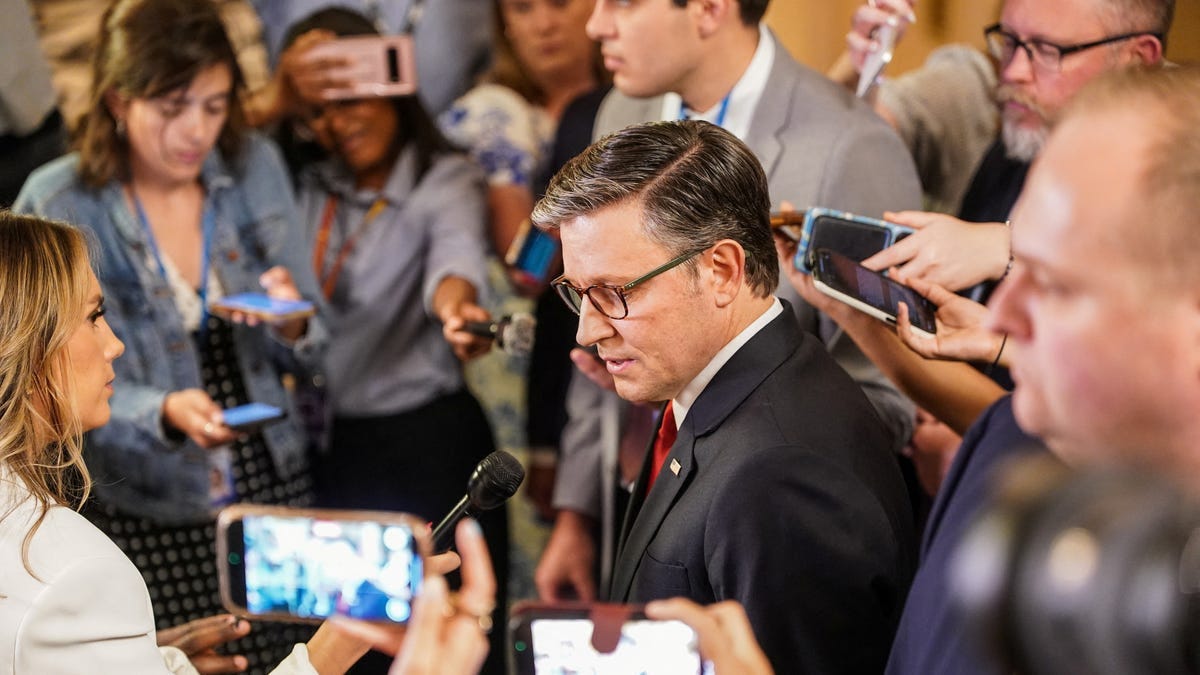 U.S. House of Representatives Speaker Mike Johnson speaks to the press, on the day of the expected vote in the U.S. House of Representatives on final passage of U.S. President Donald Trump's sweeping spending and tax bill, on Capitol Hill in Washington, D.C., U.S., July 3, 2025.