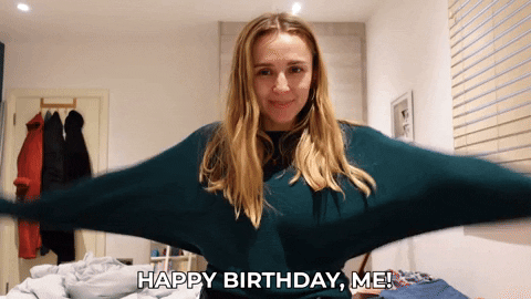 Hannah saying "Happy birthday, me!"