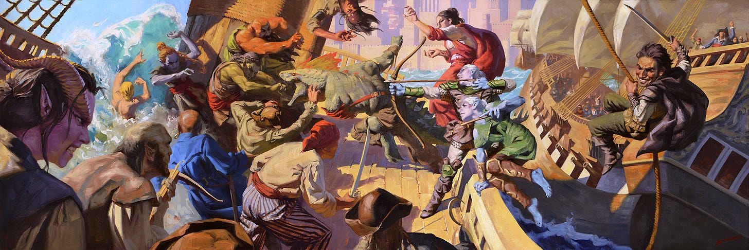 Dungeons and Dragons - Ghosts of Saltmarsh - Sinister Silver Edition DM Screen Oil on 16x48” Canvas - Sold © Wizards of the Coast