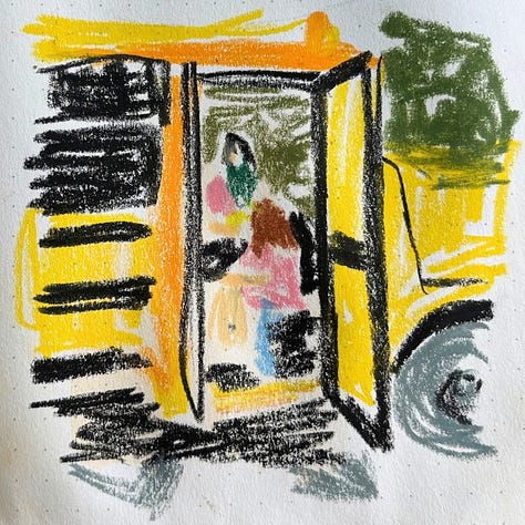 Various sketches in colored pencil, gouache, watercolor, neocolor II pastel