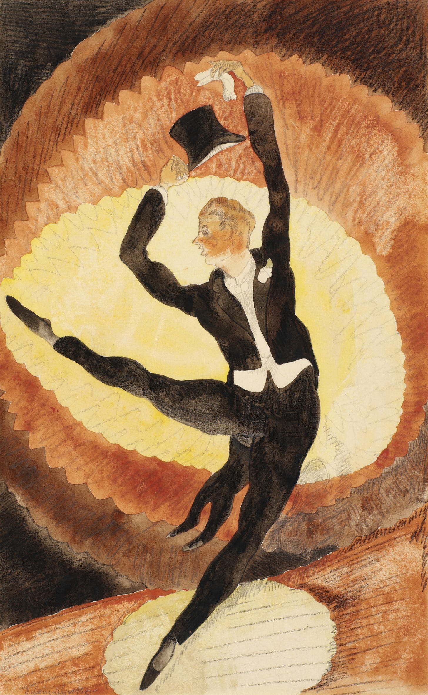 Drawing of male dancer in top hat