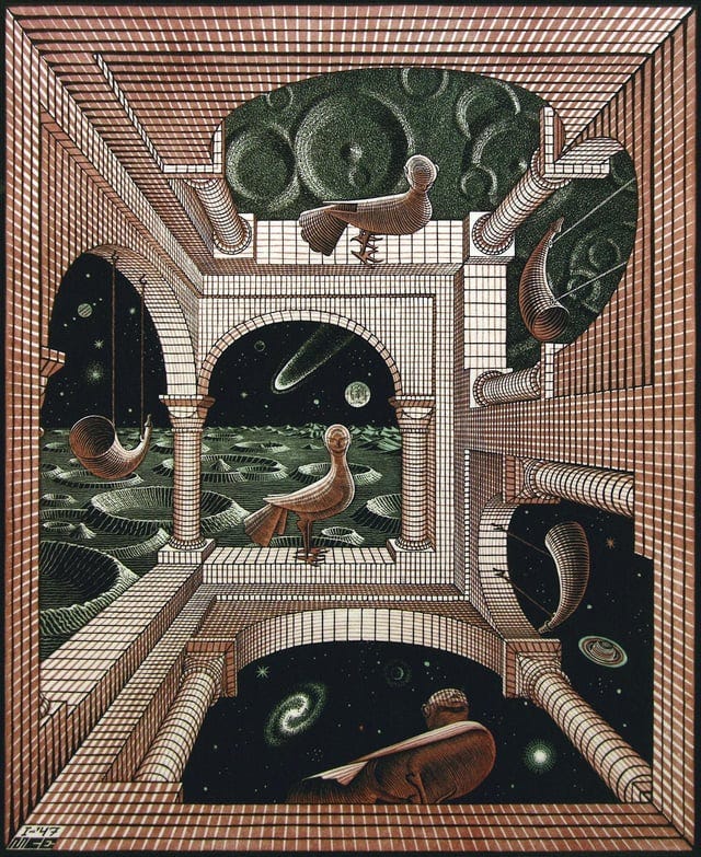 r/museum - M. C. Escher - Another World II (1947)