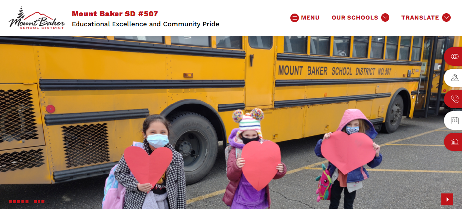 This photo of students wearing masks is still on the Mount Baker School District website.