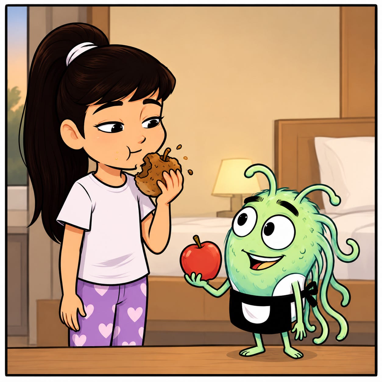 Zara eats an apple 