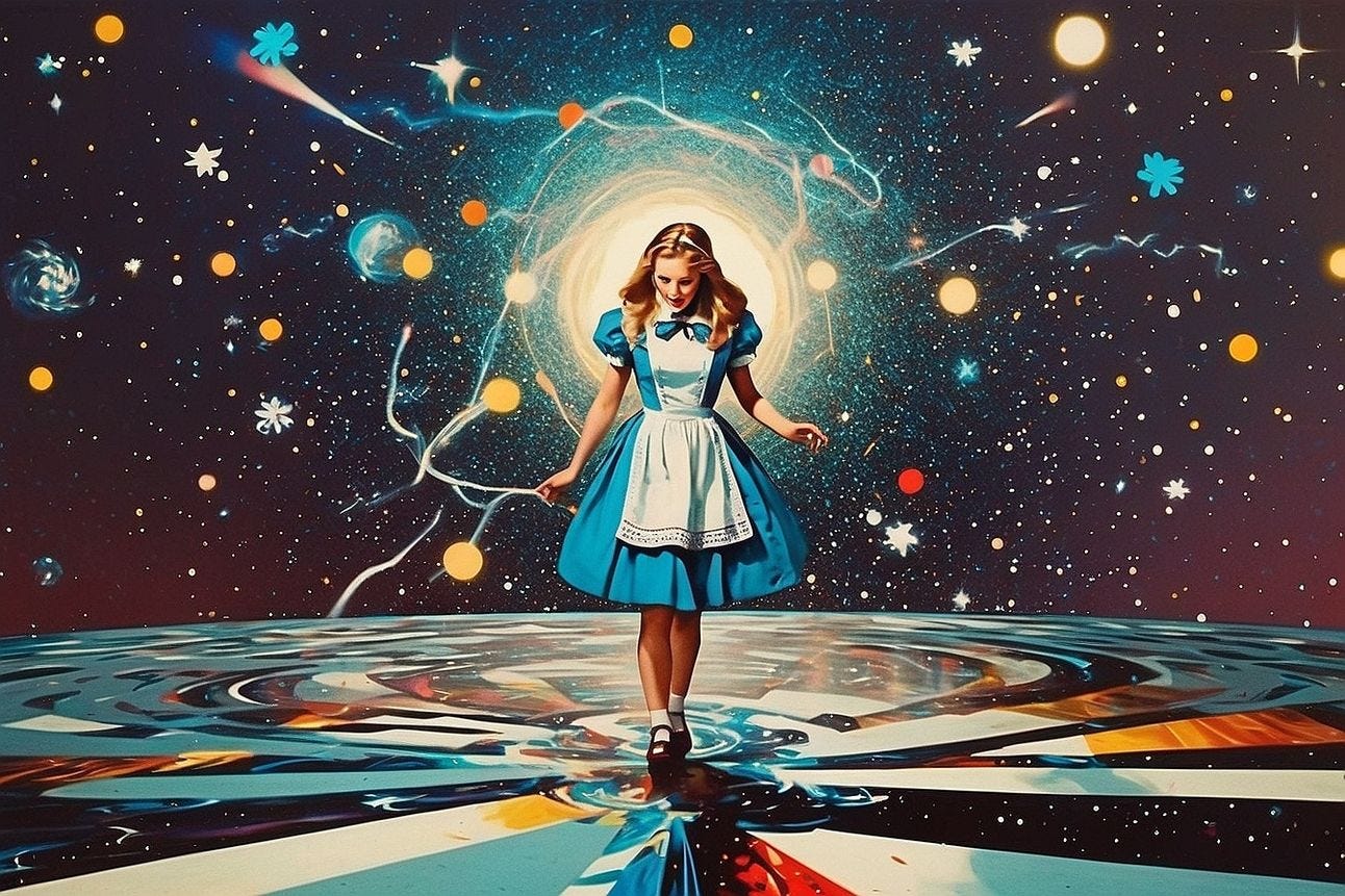 Alice in space, literally dancing across the surface of spacetime.