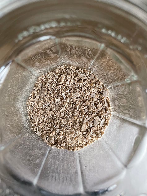 Dehydrated starter granules with water in a glass jar, 107 year old organic rye sourdough starter, sourdough bread, dehydrated starter, Australian flour, bake sourdough at home, RNR Sourdough, Rock n Roll Sourdough