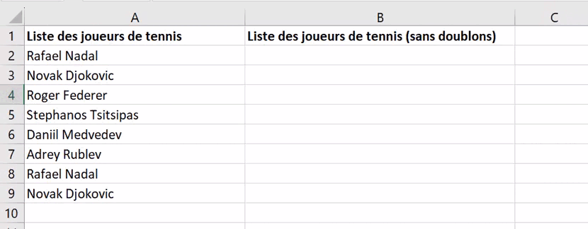 démonstration utilisation fonction unique pour supprimer doublons dans excel