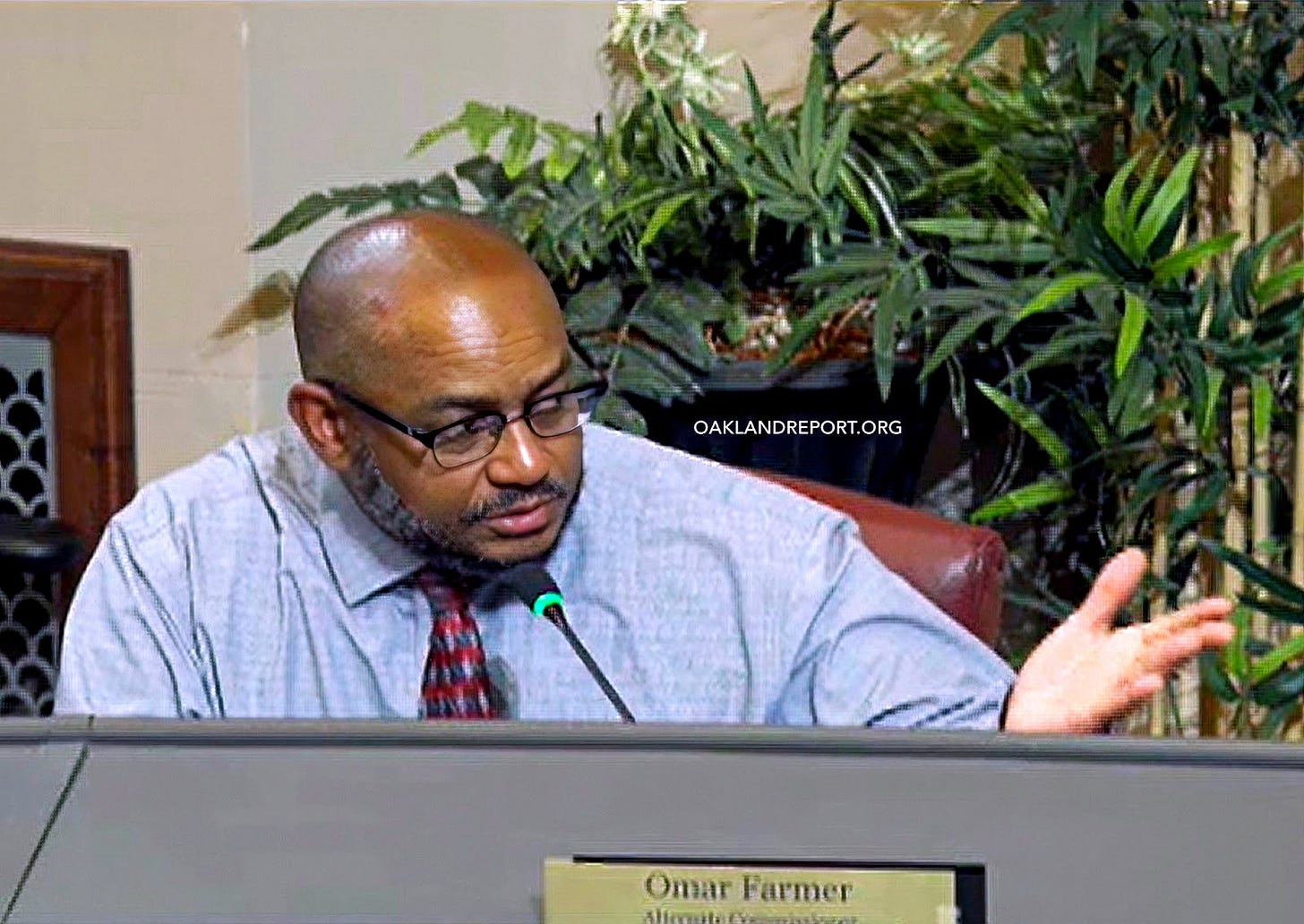 Omar Farmer addresses the Oakland Police Commission on March 26, 2026. Farmer’s reappointment to the OPC was previously rejected by City Council on Oct. 21, 2025 and again on January 20, 2026. However, Farmer continued to serve on the OPC in a ‘holdover status’ due to there being no one nominated to replace him. (Image source: City of Oakland)