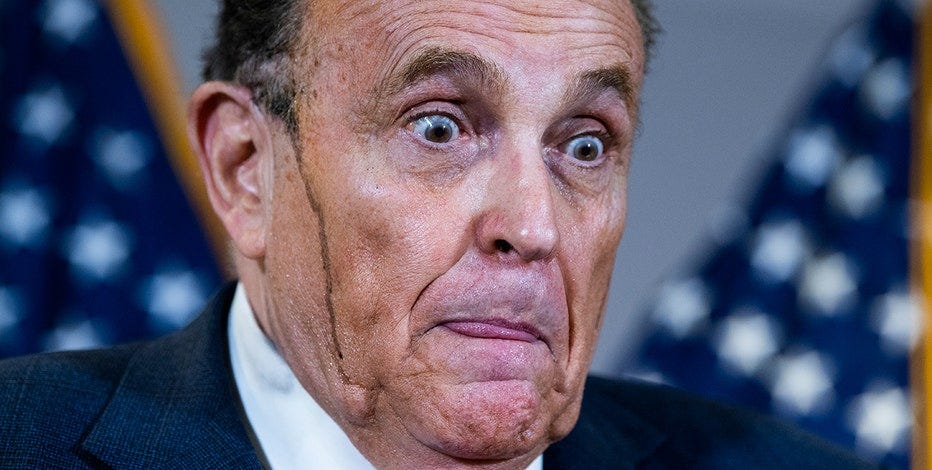 Hair dye runs down Rudy Giuliani's face during news conference | FOX 5 New York Hair dye runs down Rudy Giuliani's face during news conference | FOX 5 New York