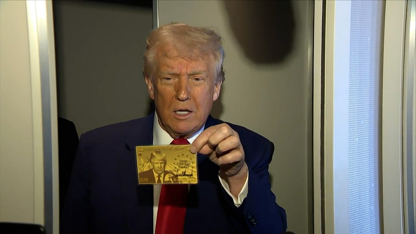 VIDEO: Donald Trump reveals $5 million visa 'gold card' with his face on it