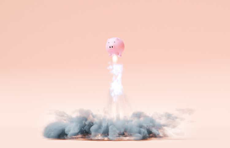 Piggy Bank Taking Off Like a Rocket