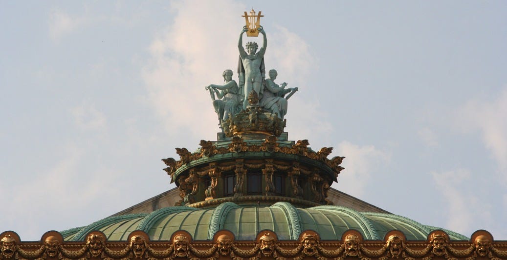 Apollo, Poetry and Music roof sculpture by Aimé Millet Apollo, Poetry and Music roof sculpture by Aimé Millet