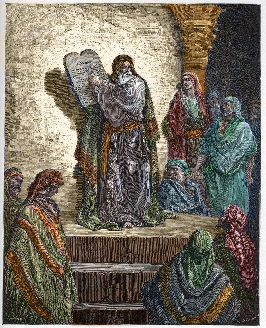 Ezra the Scribe Reads the Law to the People - Engraving in 'The Bible  Illustree' by Gustave Dore