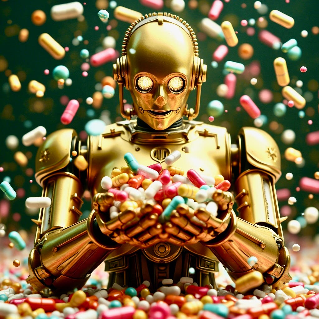 A robot holding a handful of pills

AI-generated content may be incorrect.