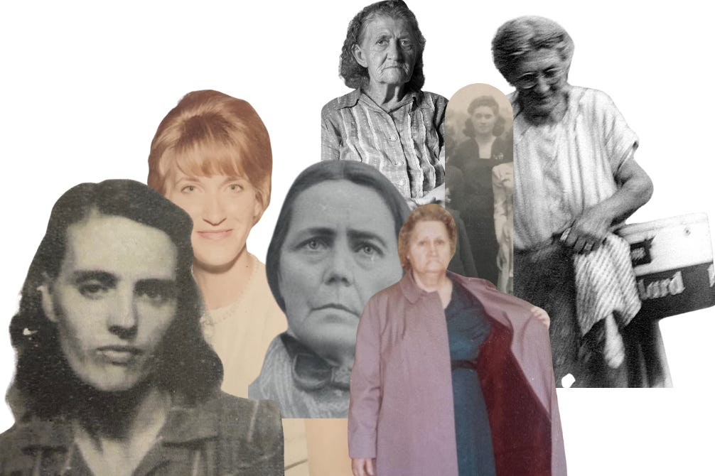 A collage of women of various ages from the 1850s to the 1970s