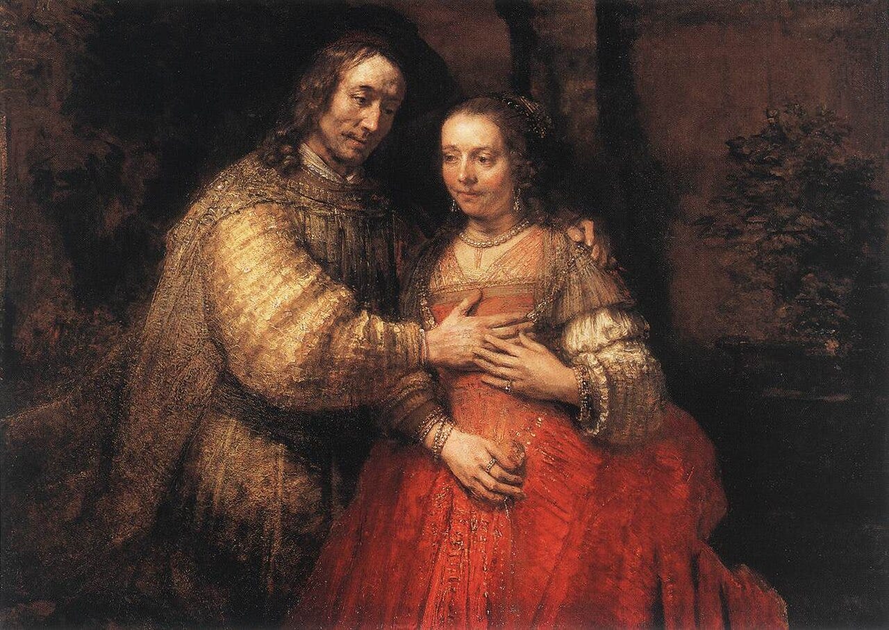 Rembrandt Jewish Bride red dress painting Rembrandt Jewish Bride red dress painting