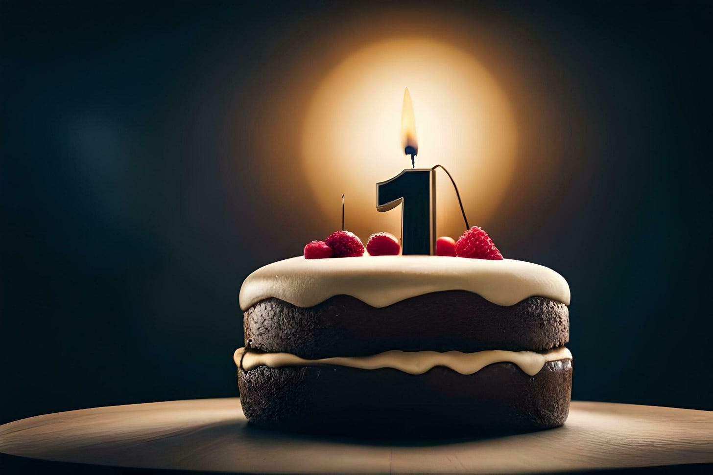 Imafe of cake with a burning candle in the shape of a 1