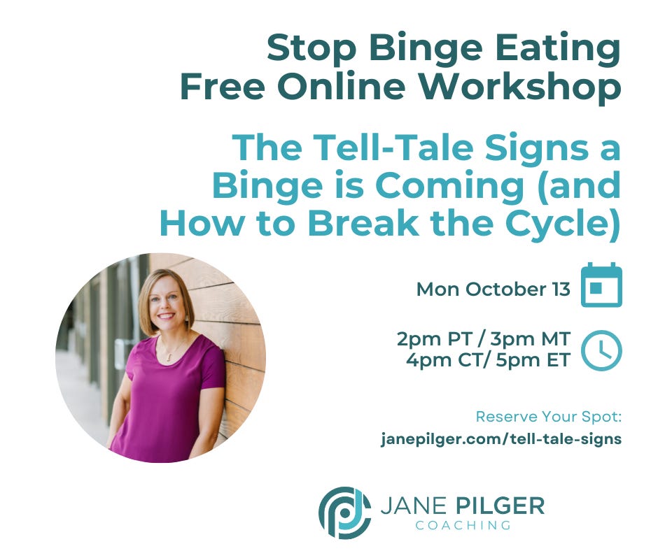 Tell-Tale Signs a Binge is Coming Online Workshop to stop binge eating