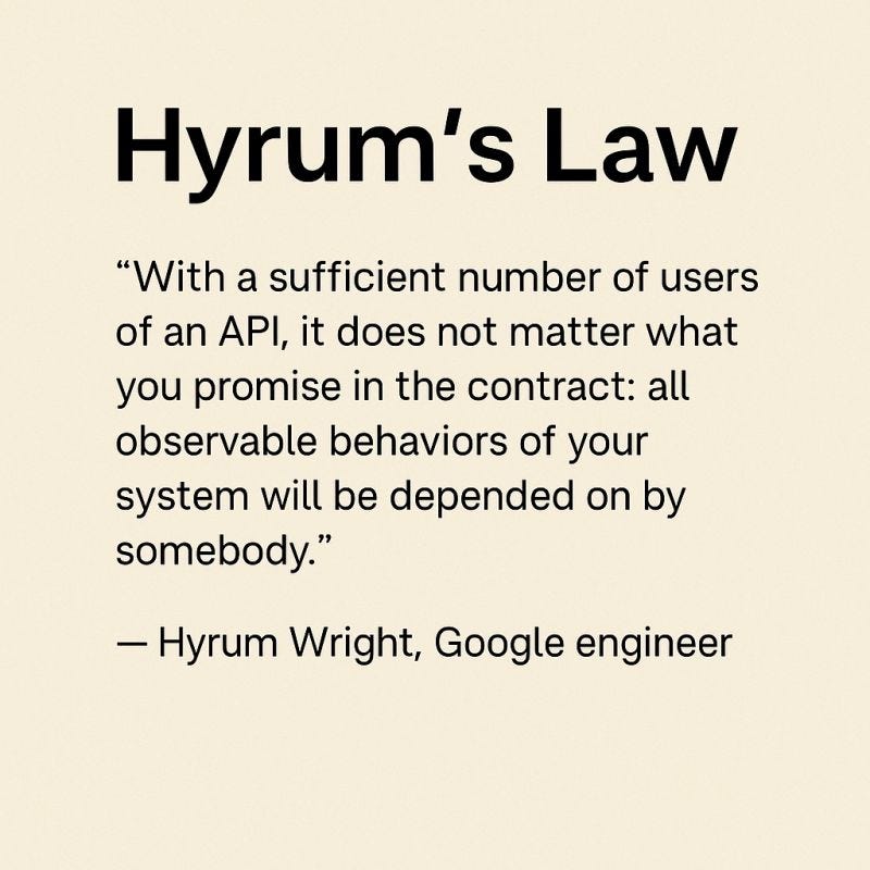 Hyrum's Law: API changes can break user flows. | Onubogu Chibuikem posted  on the topic | LinkedIn