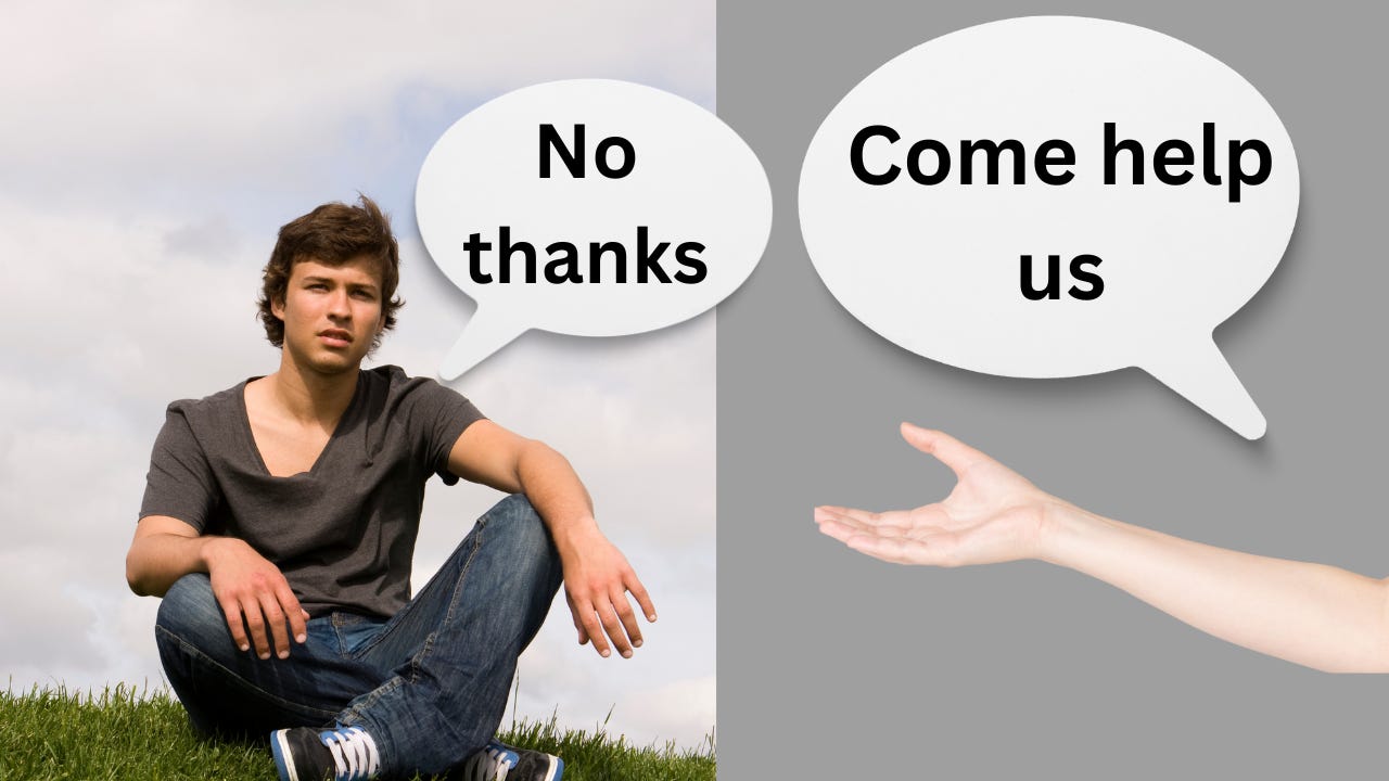 A person declining a request to go with someone.