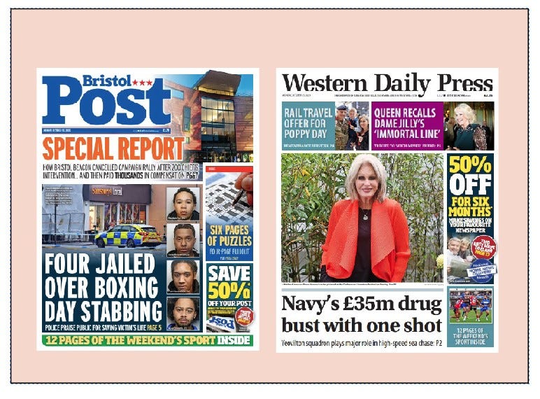 P1 of the Bristol Post and Western Daily Press
