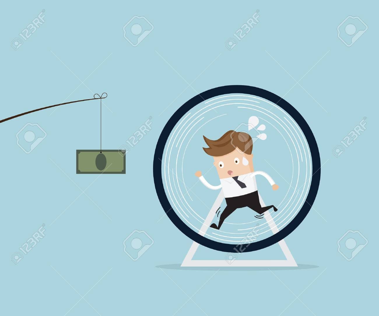 Business Concept, Businessman Running In Hamster Wheel For Catch Money  Cartoon Illustration Royalty Free SVG, Cliparts, Vectors, And Stock  Illustration. Image 51028636.