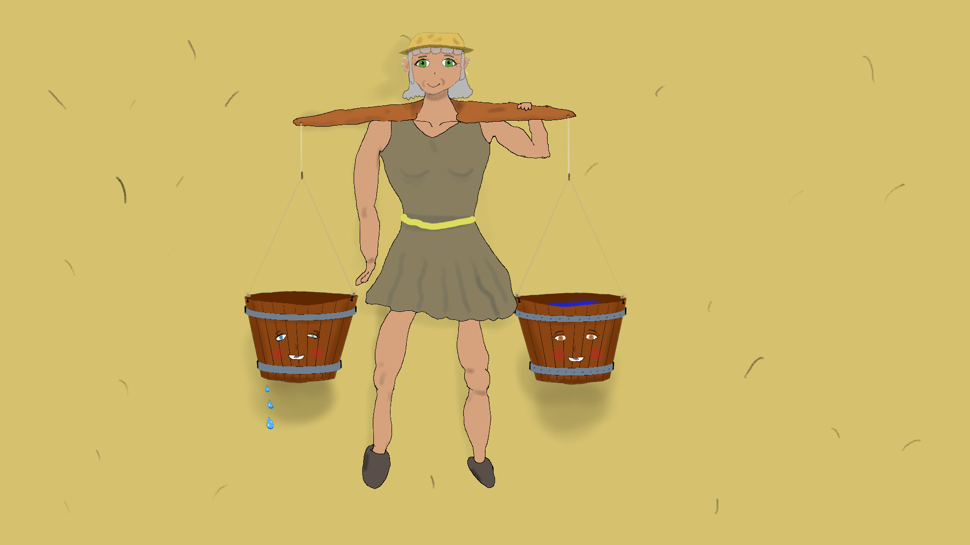 Both buckets are smiling and blushing. Both buckets are smiling and blushing.