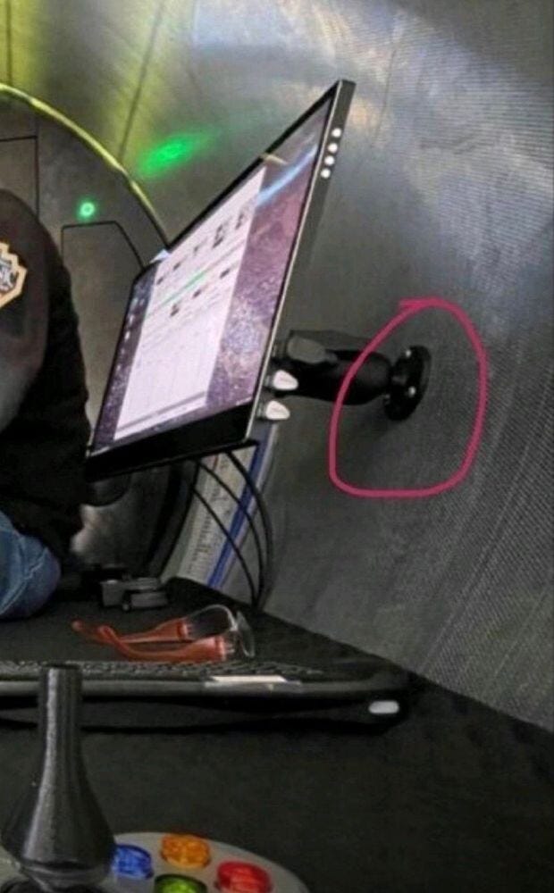 footage from inside the groversub. a monitor is attached to the carbon fibre hull with screws