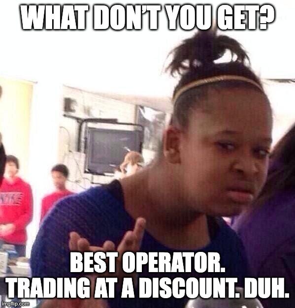 Meme illustrating an investment thesis, showing “best operator trading at a discount,” highlighting operational edge, capital discipline, and undervalued stock price. Meme illustrating an investment thesis, showing “best operator trading at a discount,” highlighting operational edge, capital discipline, and undervalued stock price.