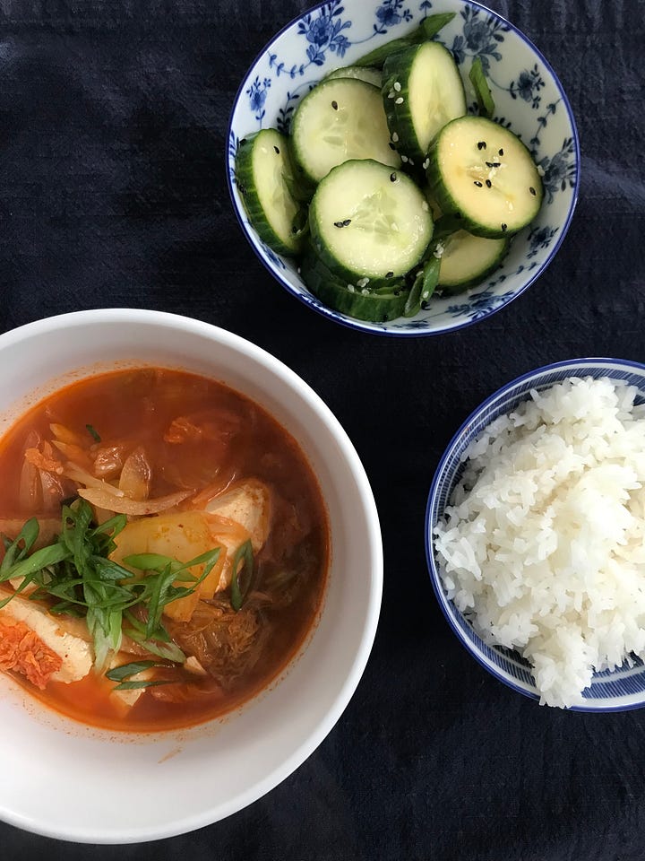 four photos of different kinds of soup