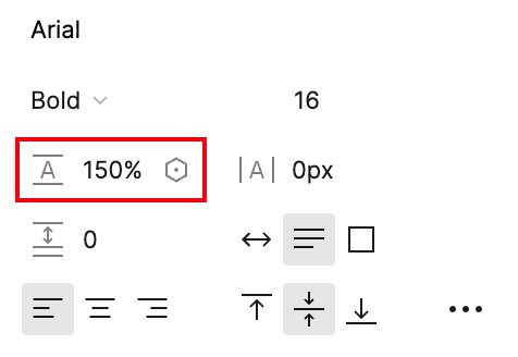 Édition de l'interligne sur Figma, paramétré à 150%