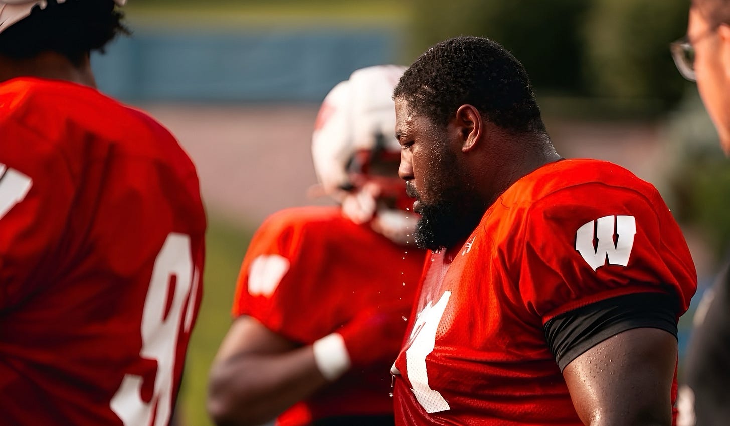 Wisconsin Badgers defensive lineman Jay’Viar Suggs at fall camp. Wisconsin Badgers defensive lineman Jay’Viar Suggs at fall camp.