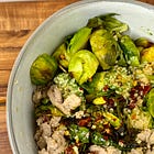 Pesto turkey quinoa bowl with Brussels 