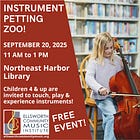 Instrument Petting Zoo offered by Ellsworth Community Music Institute (ECMI) at the Northeast Harbor Library.