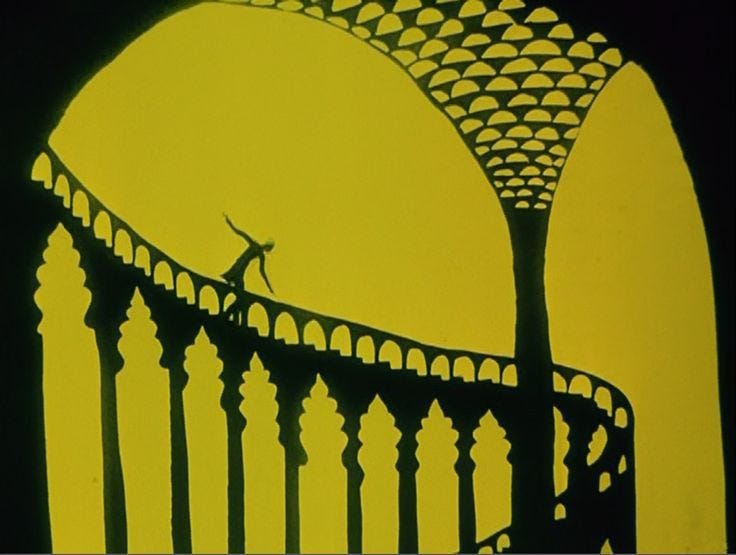 This may contain: a man is walking across a bridge with his arms in the air as he balances on one leg