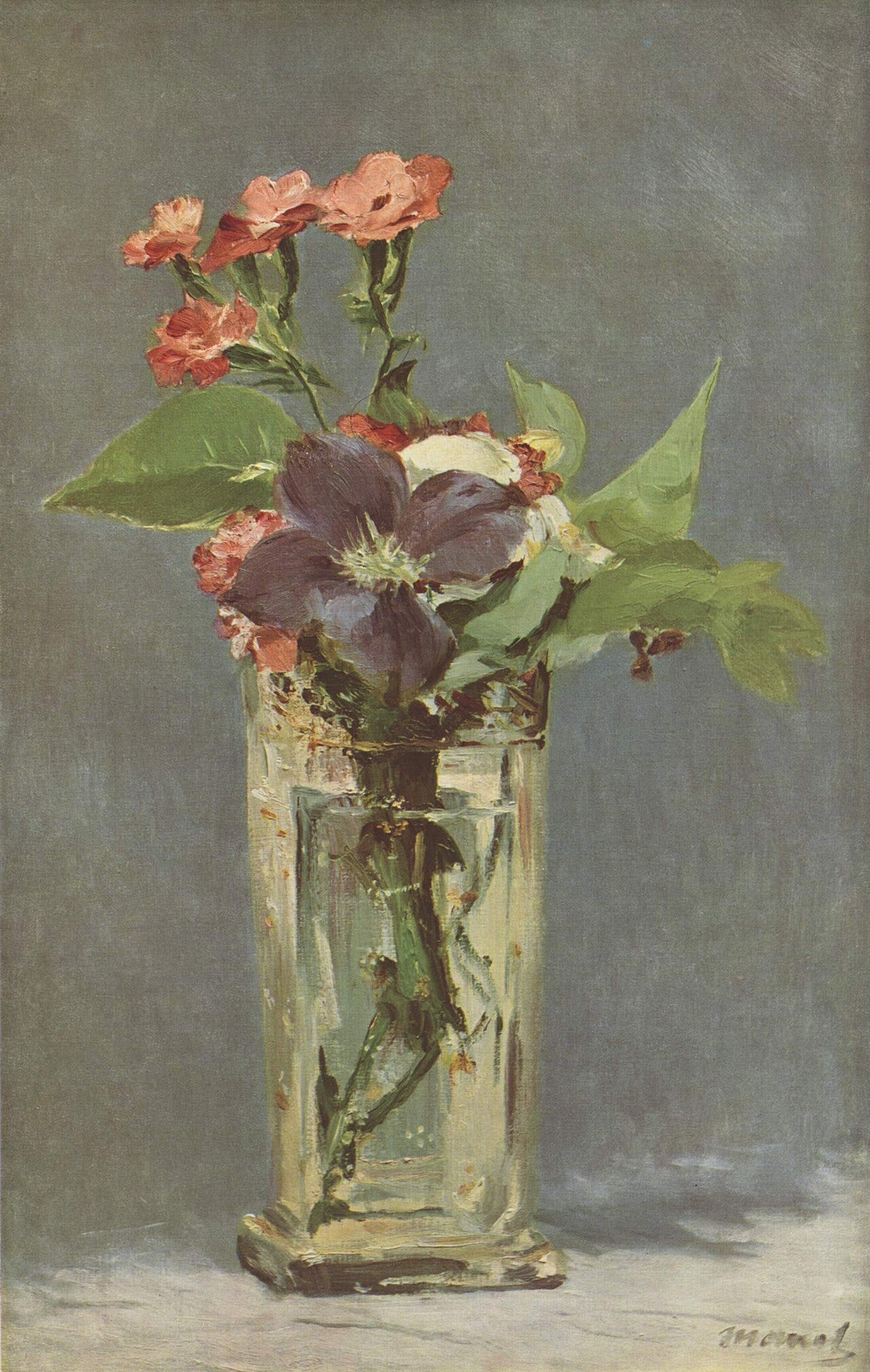 Edouard Manet, Carnations and Clematis in a Crystal Vase, about 1882 Edouard Manet, Carnations and Clematis in a Crystal Vase, about 1882
