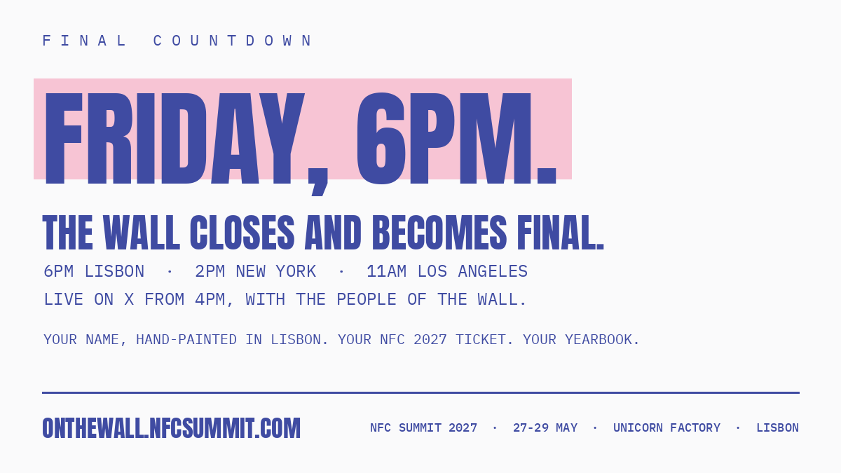 Final countdown: Friday 6pm, the wall closes and becomes final.