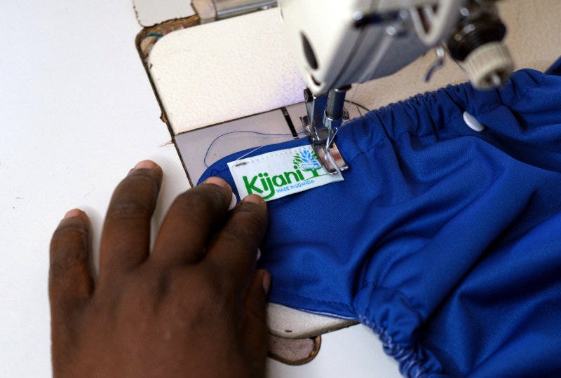 Kijani diapers are manufactured in Uganda. Kijani diapers are manufactured in Uganda.