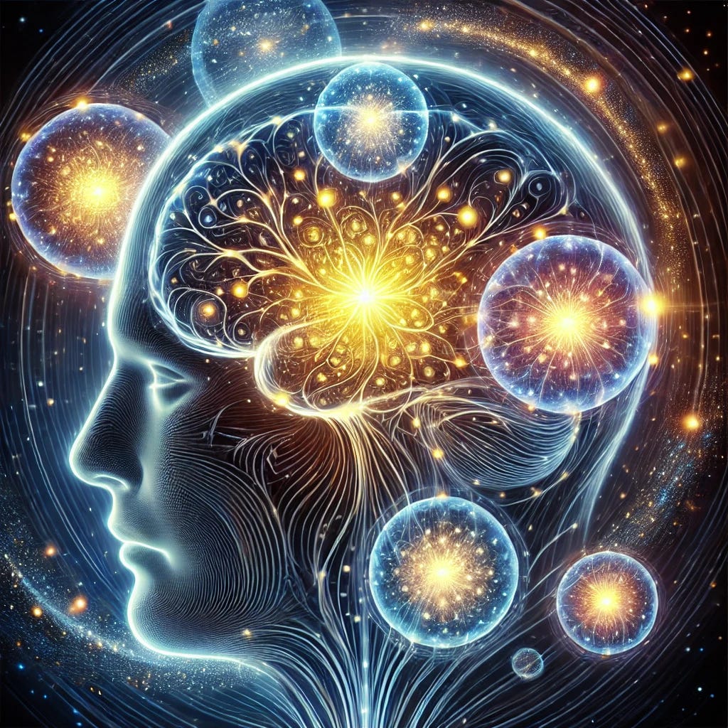 image that represents the essence of the article, capturing the layers of the subconscious, conscious, and superconscious minds with abstract glowing orbs and a cosmic background. image that represents the essence of the article, capturing the layers of the subconscious, conscious, and superconscious minds with abstract glowing orbs and a cosmic background.