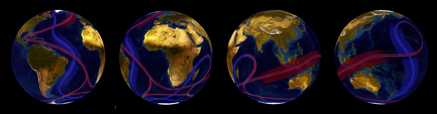 Still captures of animated globe showing world ocean currents. Still captures of animated globe showing world ocean currents.
