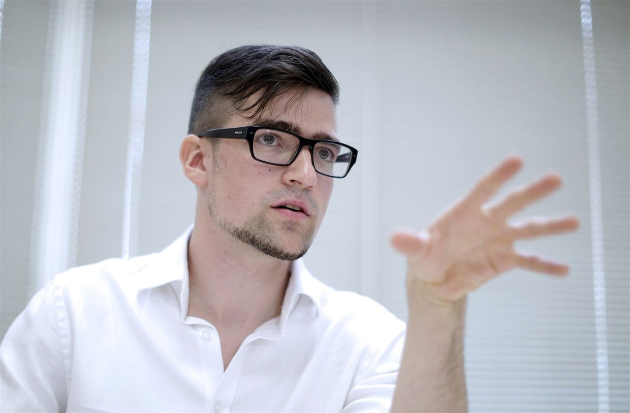 Image: Leader of the Identitarian Movement (IBOe) far right group, Martin Sellner during a press conference in Vienna, Austria.