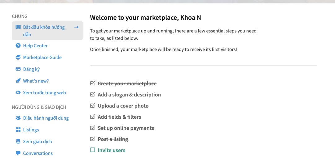 Sharetribe user onboard