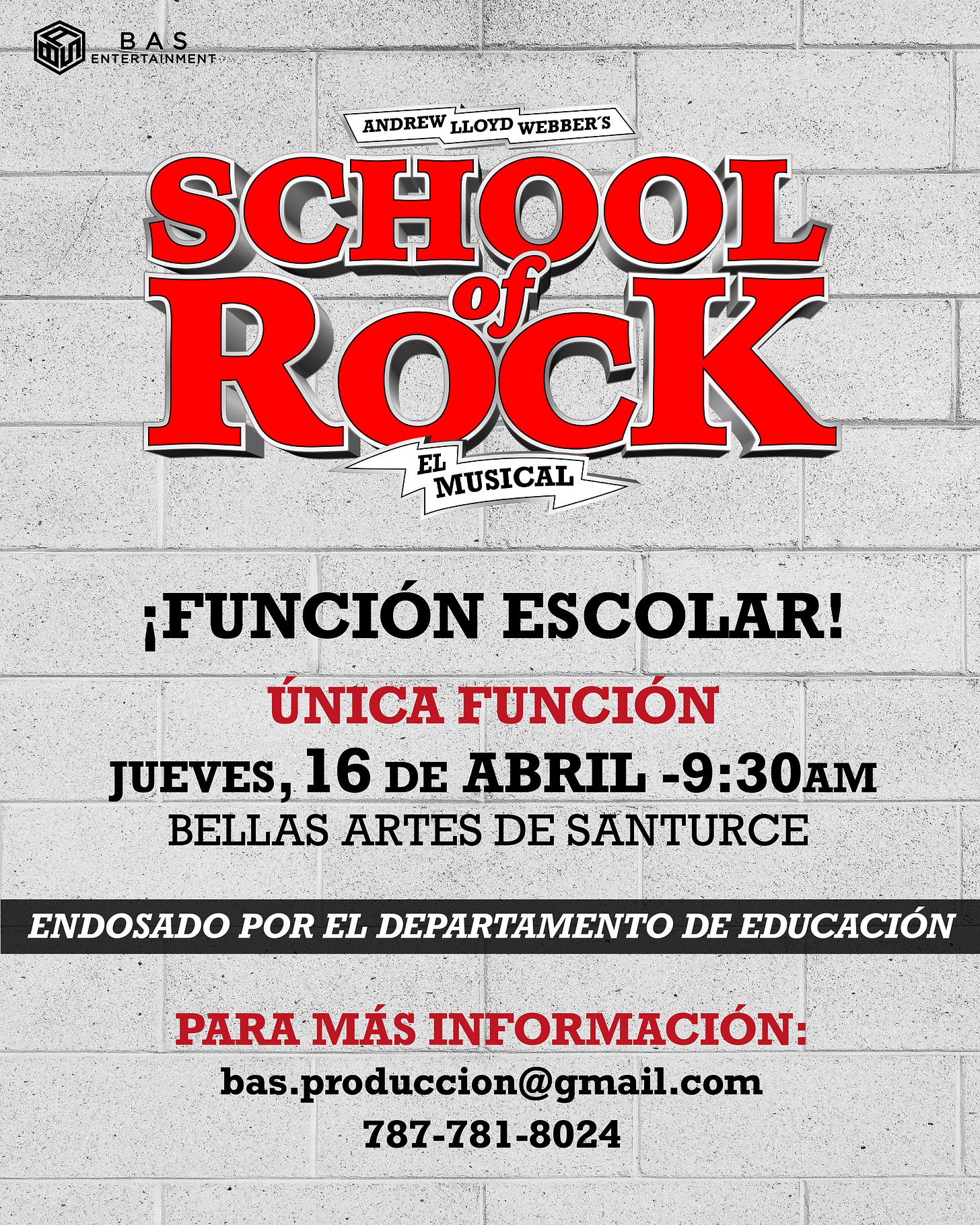BAS Entertainment presenta función escolar de “School of Rock: El Musical”