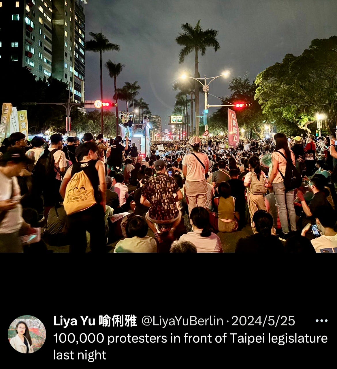 Dr. Liya Yu documented her attending the protest outside of Taian’s Parliament in May 2024(screenshot from X:@LiyaYuBerlin).