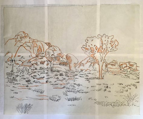 photos, sketches, drafts, and the final masterpiece showcasing Joshua Tree's beauty and mystery.