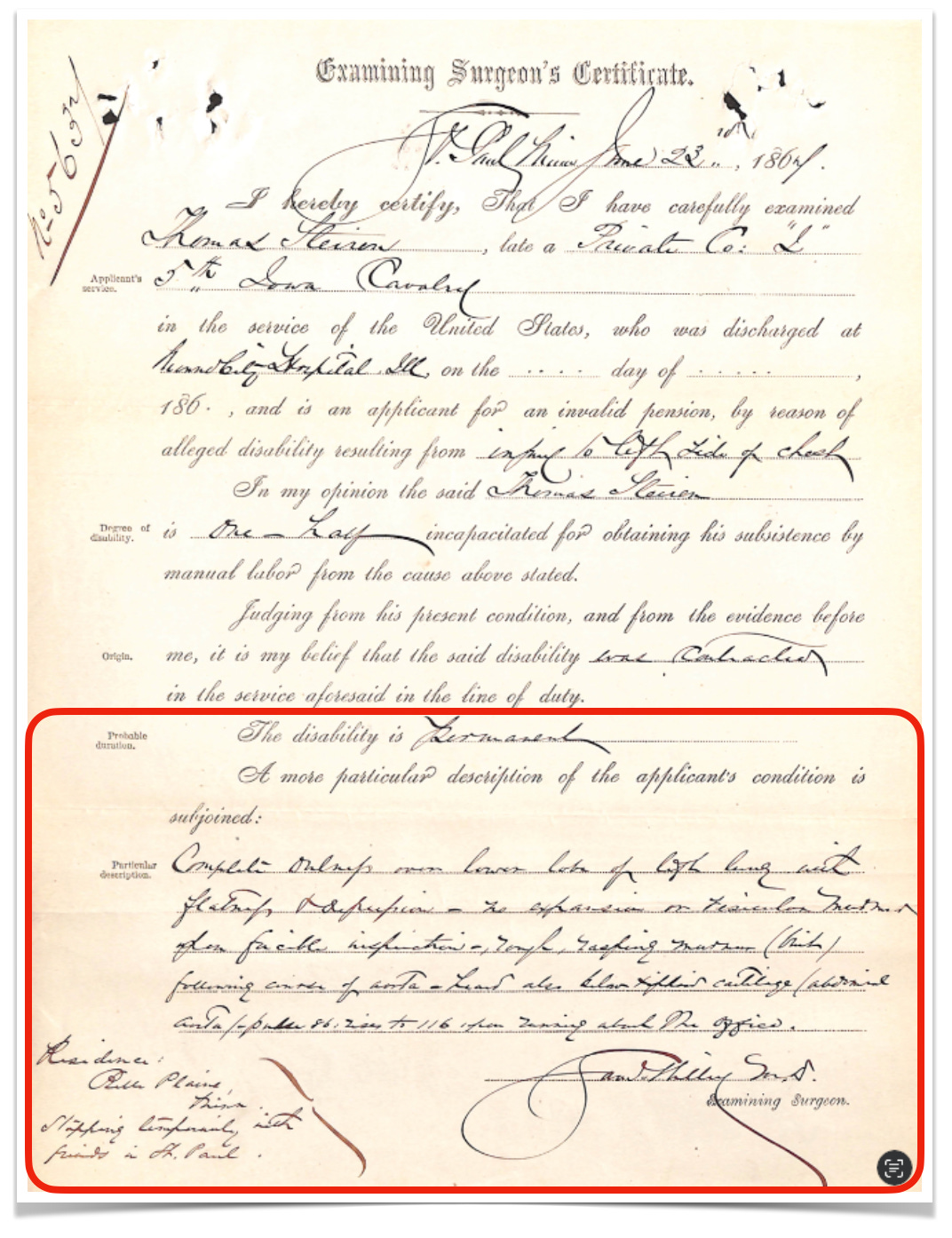 A yellowed document from the Civil War era with somewhat illegible handwriting.